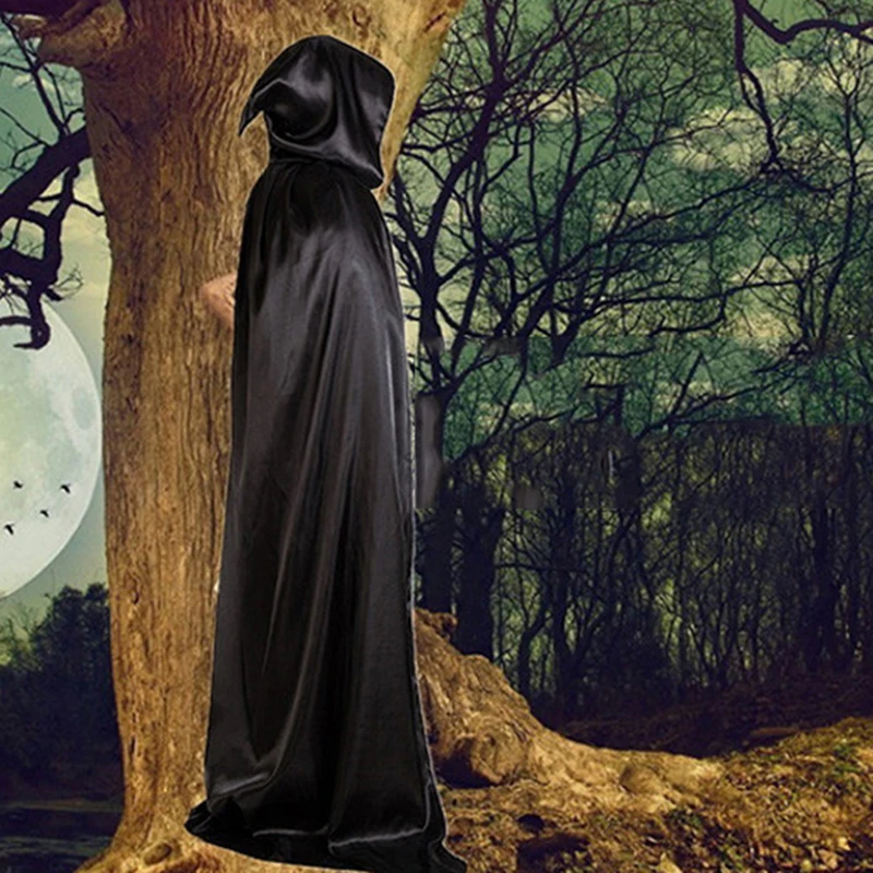 Взрослый черный сплошной цвет косплей костюмы унисекс толстовки Плащ Хэллоуин
