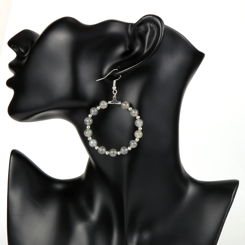 Женские Висячие серьги из натурального камня лабрадорита с клубничным