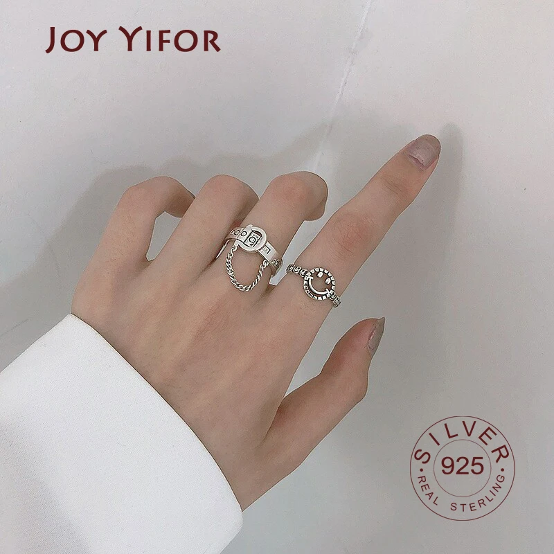 

Authentic 925 Sterling Silver Simple Minimalist Open Adjustable chain tassel Finger Rings for Women Fashion Band Female Bijoux