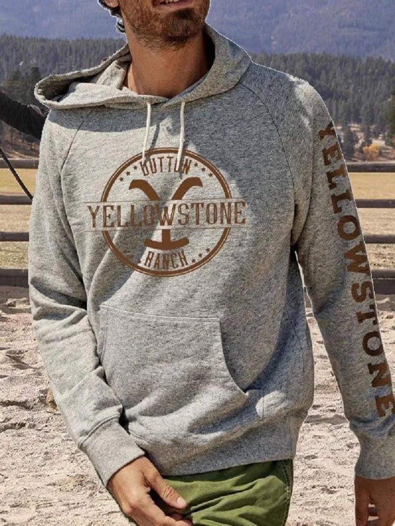 

Men's hooded autumn and winter plus velvet printed sweater