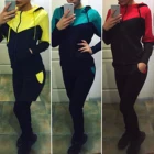 Женский спортивный костюм с цветными блоками, комплект из 2 предметов, толстовка с капюшоном и штаны, спортивный костюм для бега, спортивная одежда для спортивного зала, Повседневная тонкая одежда для отдыха