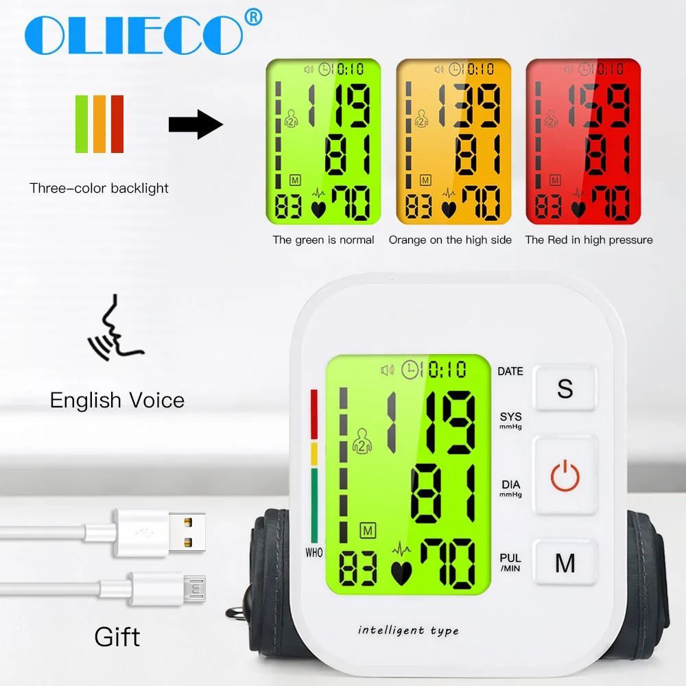 OLIECO цифровой ЖК-дисплей верхний монитор артериального давления на руку