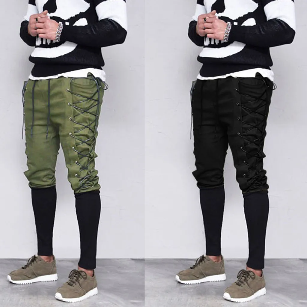 2019 уличные брюки мужские персонализированные ретро на шнуровке Длинные DP20 хип