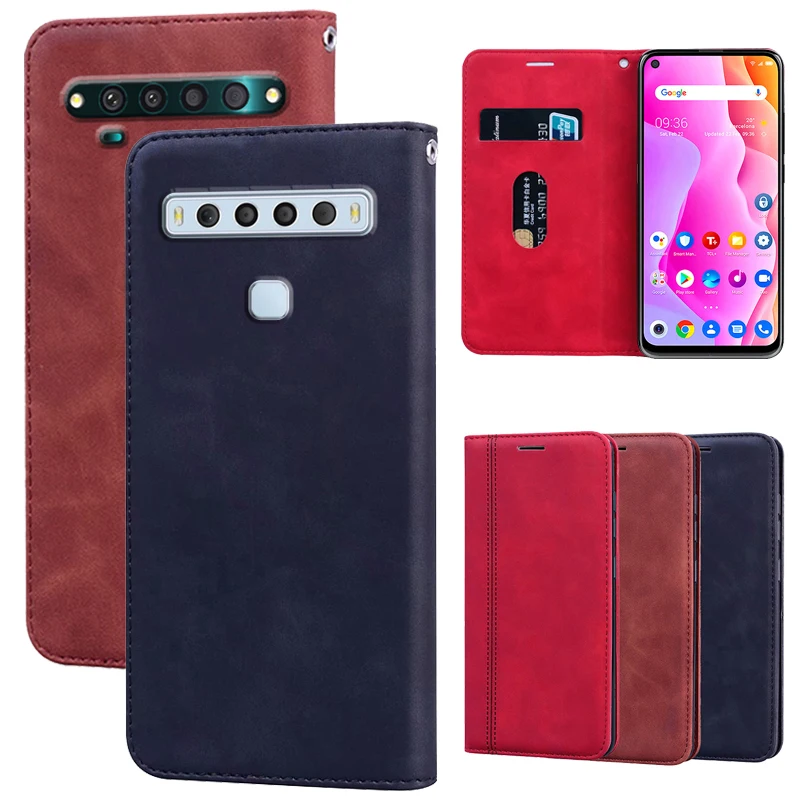 Кожаный флип чехол для TCL 10L кошелек защитный 10 Pro T799B T799H магнитный