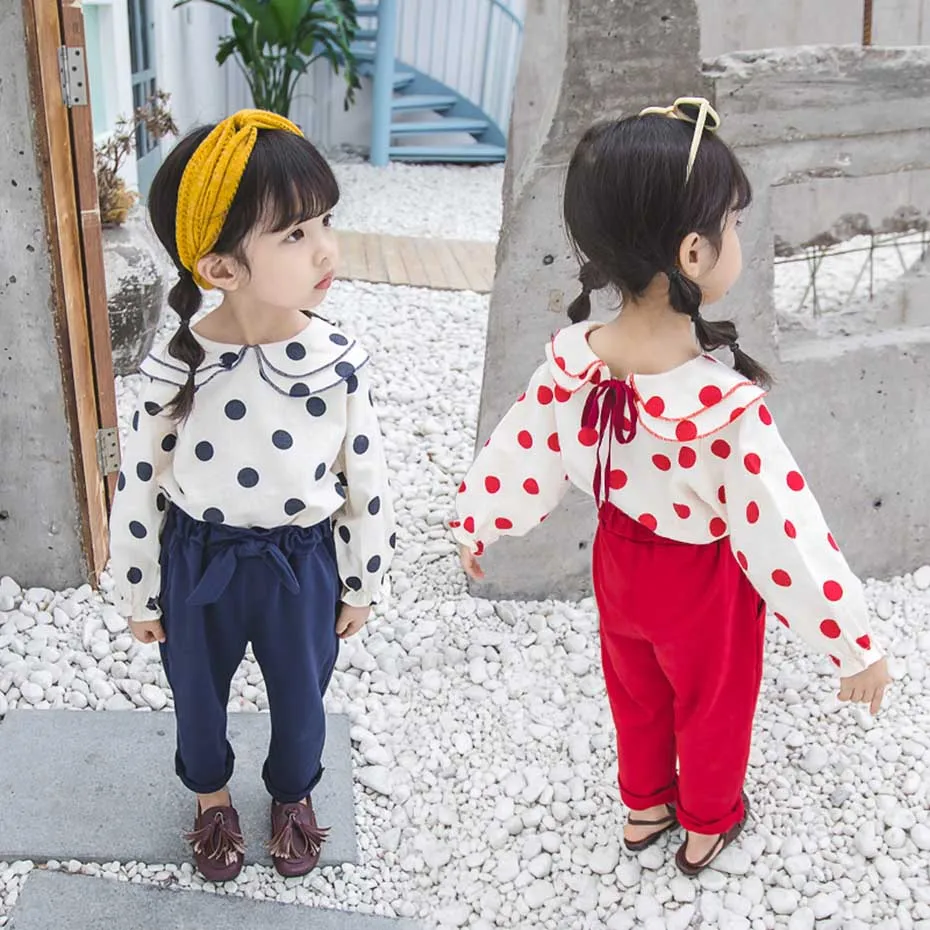 Одежда для маленьких девочек футболка в горошек и штаны комплект из 2 предметов