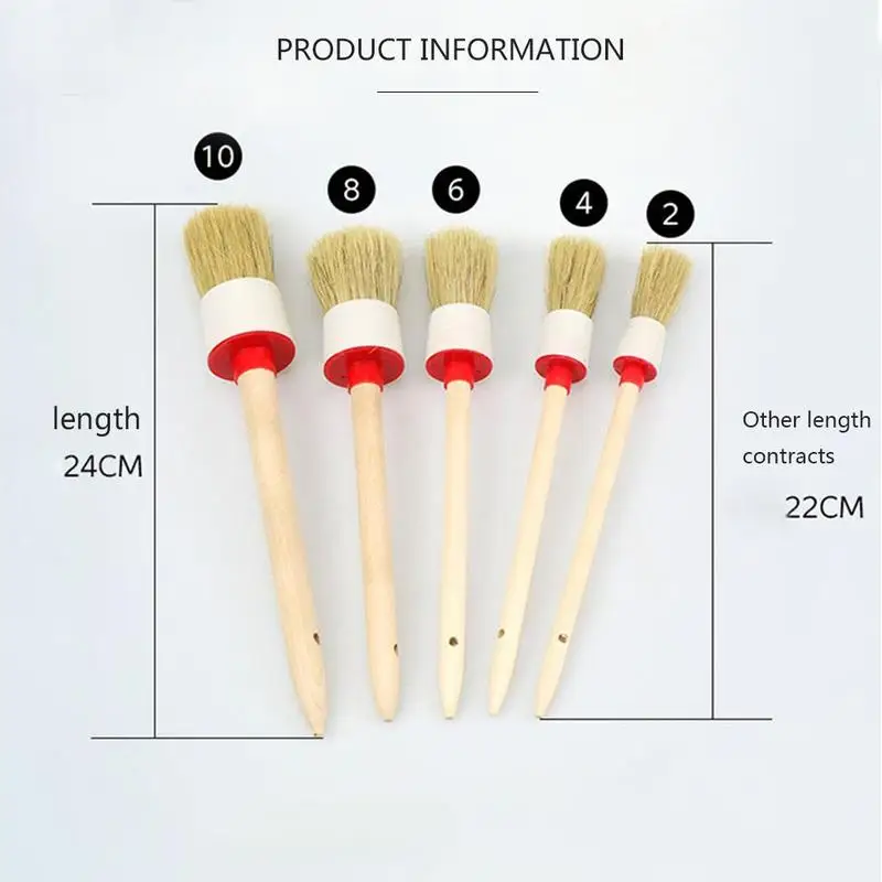 

5Pcs Natural Boar Hair Detail Brush Car Cleaning Detailing Set Automotive Detailing For Car Cleaning Dirt Dust Clean Brush