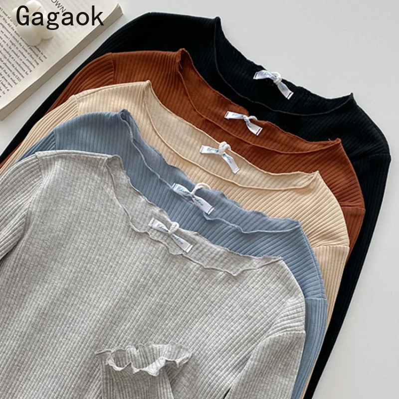 Gagaok укороченный свитер дропшиппинг для женщин 2021 весна осень новый однотонный