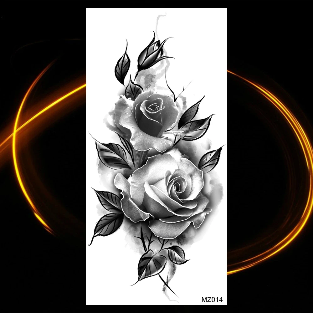 Черная Реалистичная Роза цветок временные татуировки для женщин взрослые