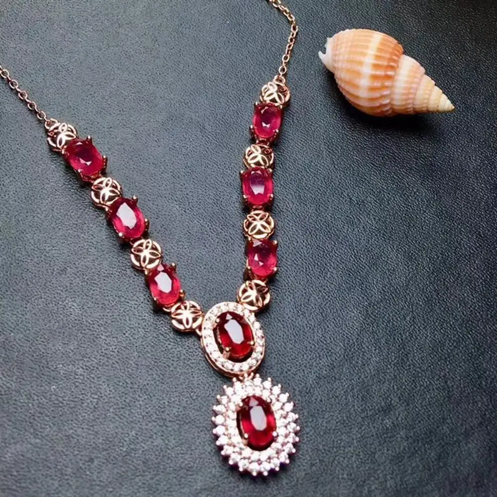 

gcbl27 Natural Ruby gemstone necklace for glorious women red pendant birthday party anniversary gift silver ornament