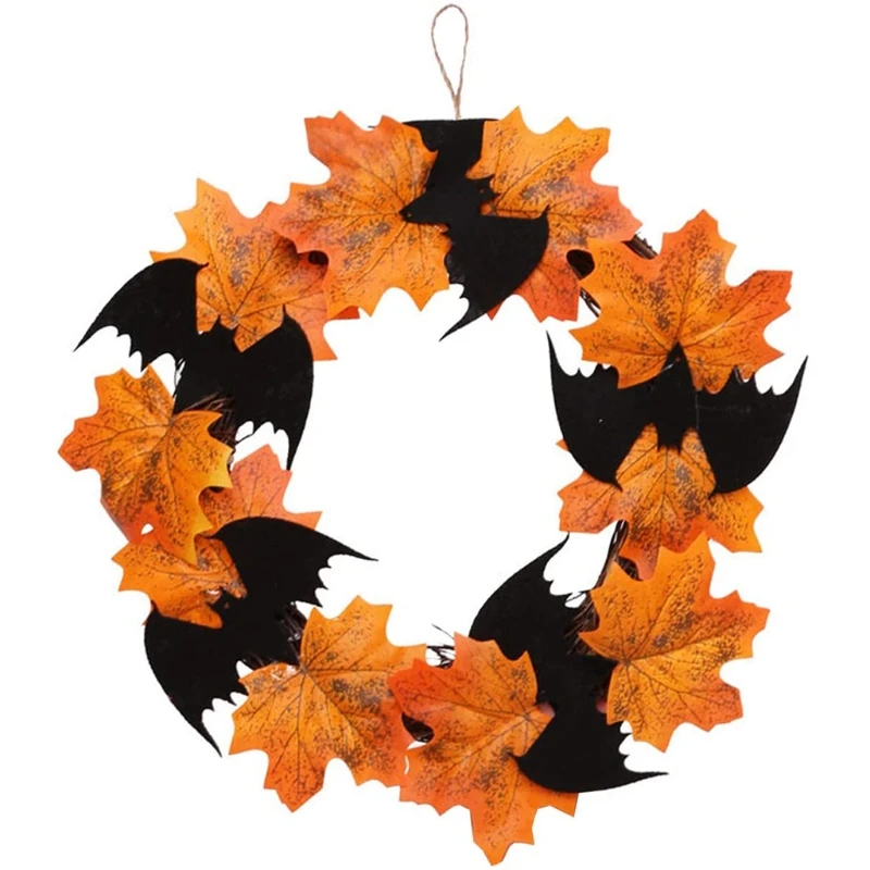 10 дюймовый кленовый венок на Хэллоуин Искусственный Кленовый лист летучая мышь