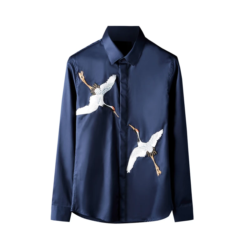 

crane, Double embroidered long sleeve men, large, 3XL, 4XL, tight fitting, holiday use, shirt