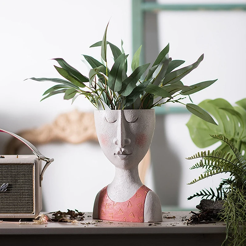 

ResinFlower Vase Human Head Flower Pot Portrait Sculpture Vase for Living Room Desktop Succulents Planter Nordic Home Decor