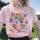 Футболка женская в эстетике ЛГБТ, модная розовая оверсайз рубашка в стиле Харадзюку, винтажная Радужная футболка с надписью LOVE PRIDE, лето 2020
