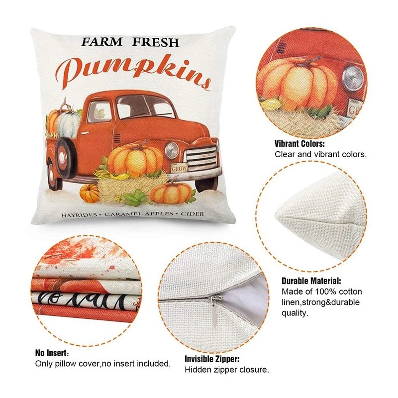 

Pillow Covers Fall Decorations Thanksgiving Autumn Theme Farmhouse Decorative Throw Pillowcase Cotton Linen Cushion Case