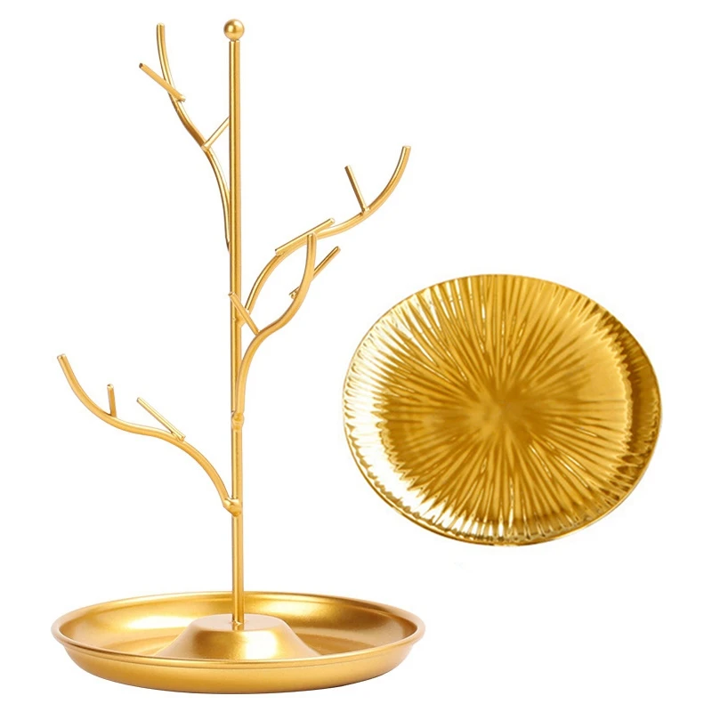 

2 Pcs Jewelry Display Stand Rack Tree Stand Iron Necklace Earring Holder Bracelet Fashion Organizer Golden