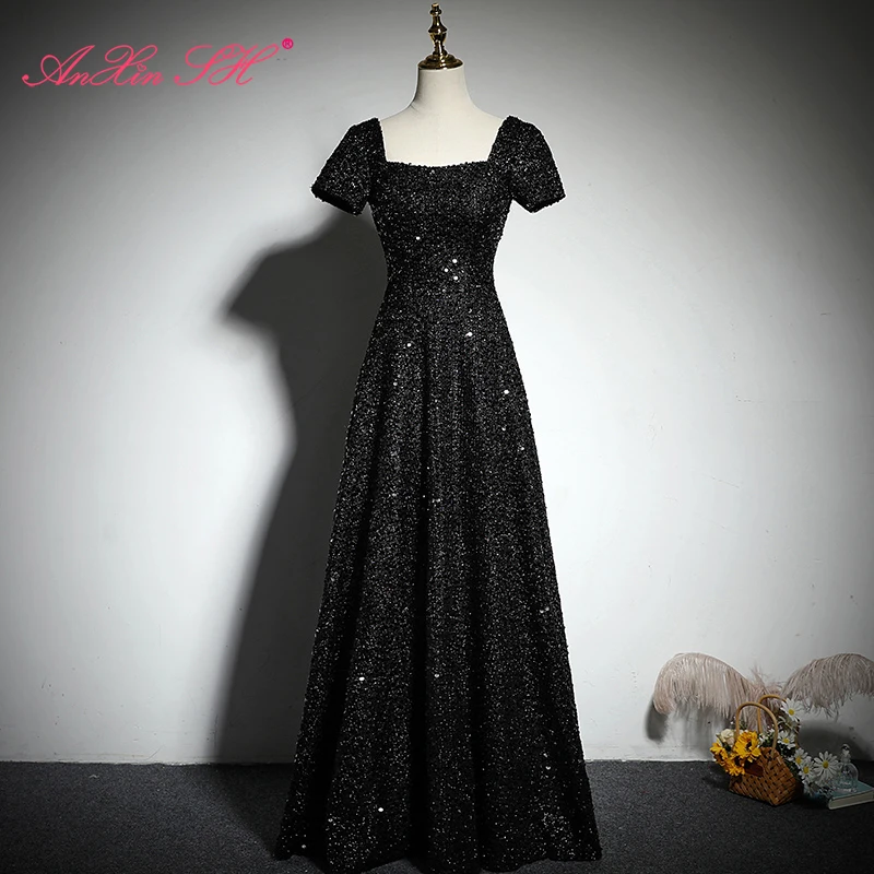 

Черное кружевное вечернее платье принцессы AnXin SH, винтажное вечернее платье для невесты с серебристым кружевом, строгие вечерние платья