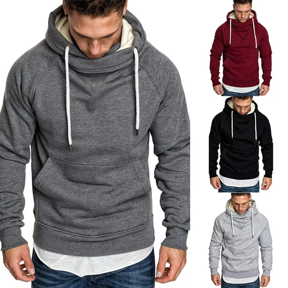 Мужская однотонная свободная Спортивная толстовка с длинным рукавом и карманом