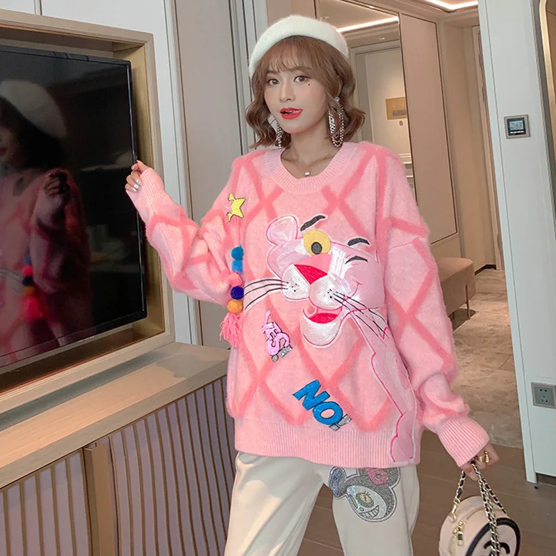 2020 Spring cartoon sequins sweaters fashion furry women | Женская одежда