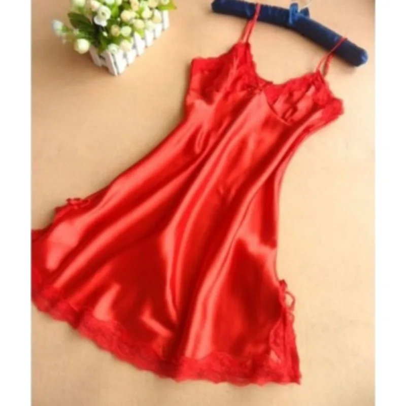 

Sexy Lace Night Dress For Women V-Neck Sleepwear Skirt Silk Nightgown Sleeveless Nightdress Ladies Nightwear Nightshirt