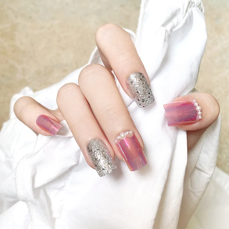 

24 шт серебряный цвет поддельные накладные Стразы для ногтей инкрустированный Клей Тип съемный длинный абзац Модный маникюр накладки для но...