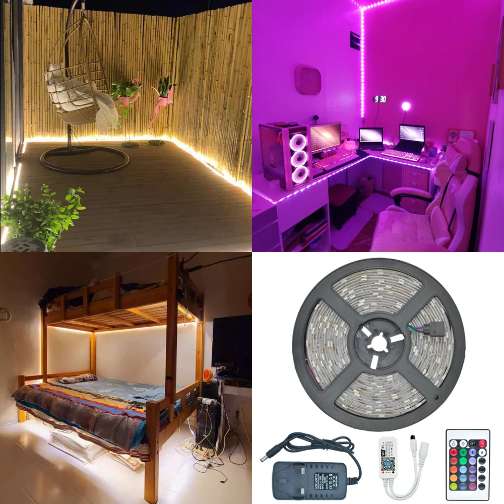 

LED strip light Luces Led RGB 5050 SMD 2835 Flexible Waterproof Tape Diode Lamp 5M 10M 15M 20M DC 12V remote control + adapter