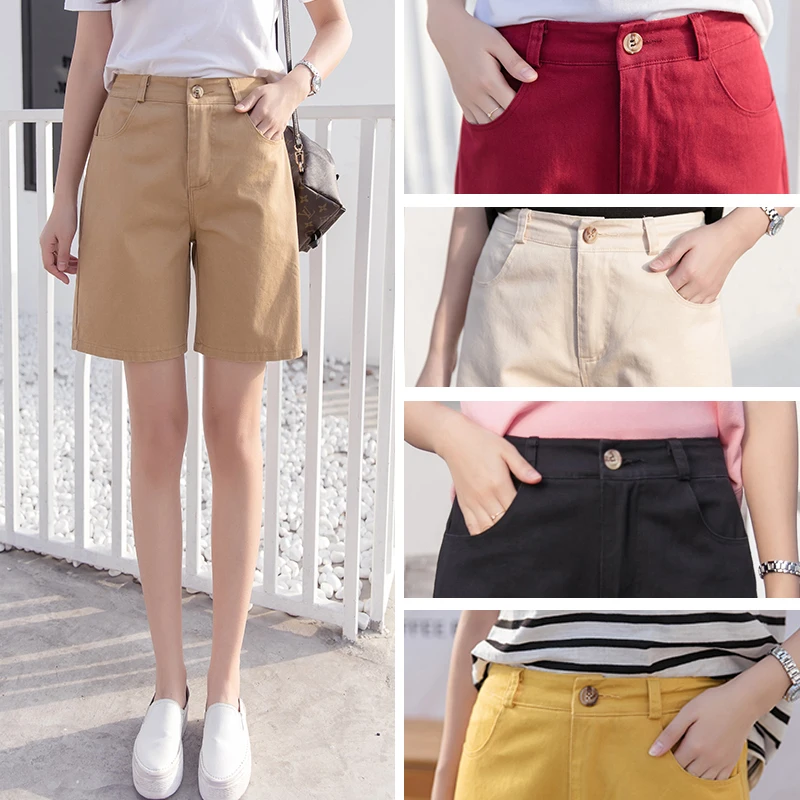 Trytree 2020 Summer Woman Casual Shorts Loose Wide leg Short Solid Cotton 5 Color candy All-Purpose Style Office Lady | Женская одежда