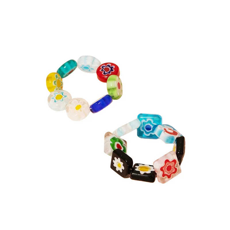 

Colorful Round Square Beaed Resin Ring For Women Flower Finger Rings Party Jewelry Gifts