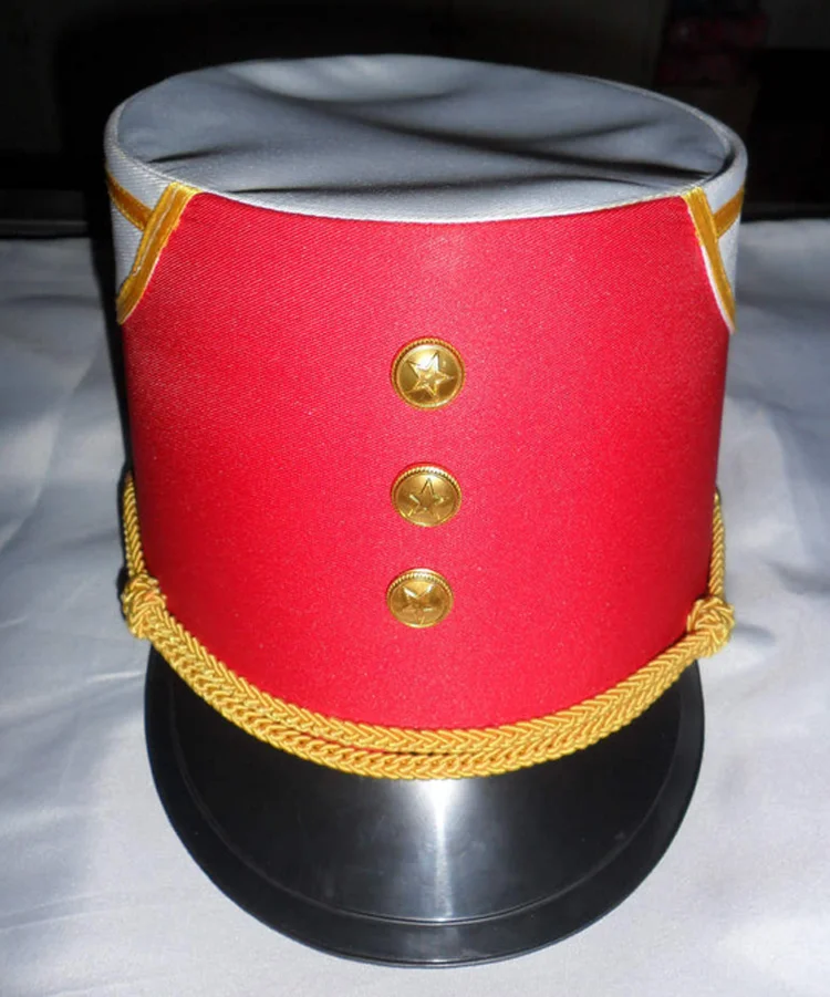 

Red White Waiter Doorman Top Hats Etiquette Drum Team Hats Military Cosplay Cap Stage Performance Accessories