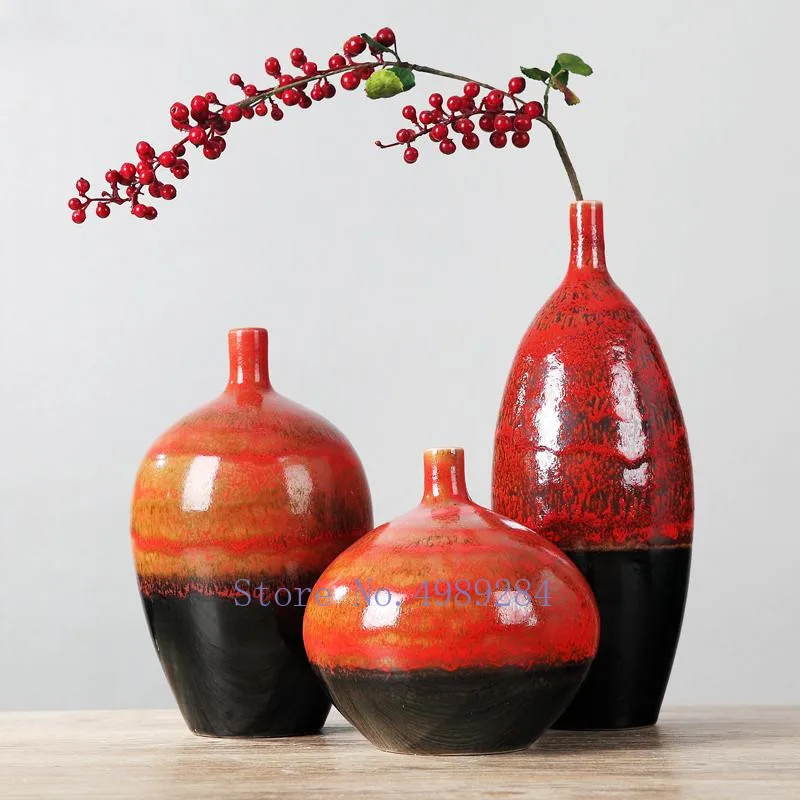 Креативная керамическая ваза в стиле ретро красная Цветочная композиция