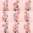 Фольгированные воздушные шары Корона из розового золота с цифрами, 2 шт., 32 дюйма, украшения детский душ для дня рождения, 0-9 цифр