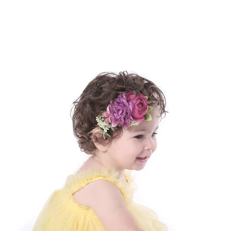 Warmom-diademas Artific para beb&eacute;, diademas de flores para reci&eacute;n nacido, diademas el&aacute;sticas de nailon hechas a mano, diademas florales para ni&ntilde;o peque&ntilde;o-3