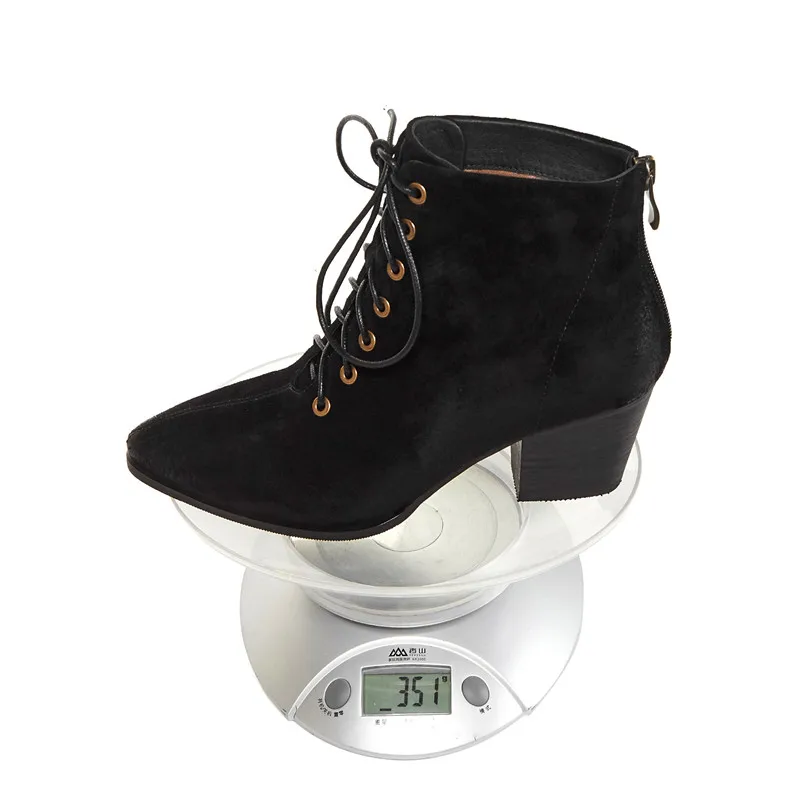 

Retro Genuine Leather Chunky Heel Ankle Boots Women Shoes Point Toe Block Heels Lace Up Lady Short Western Boots Autumn Black 42