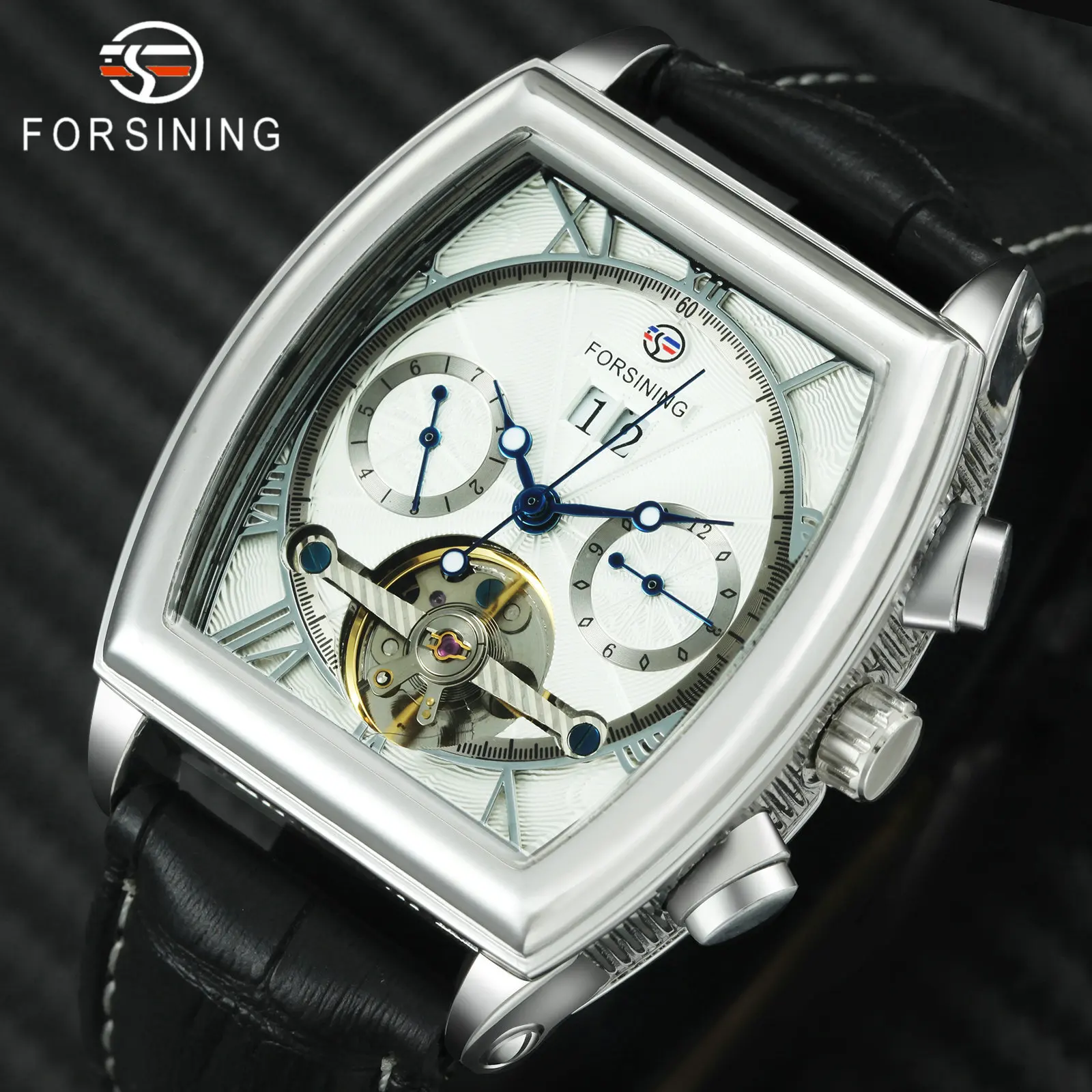FORSINING новые модные мужские часы Tourbillon Топ бренд роскошные прямоугольные корпус
