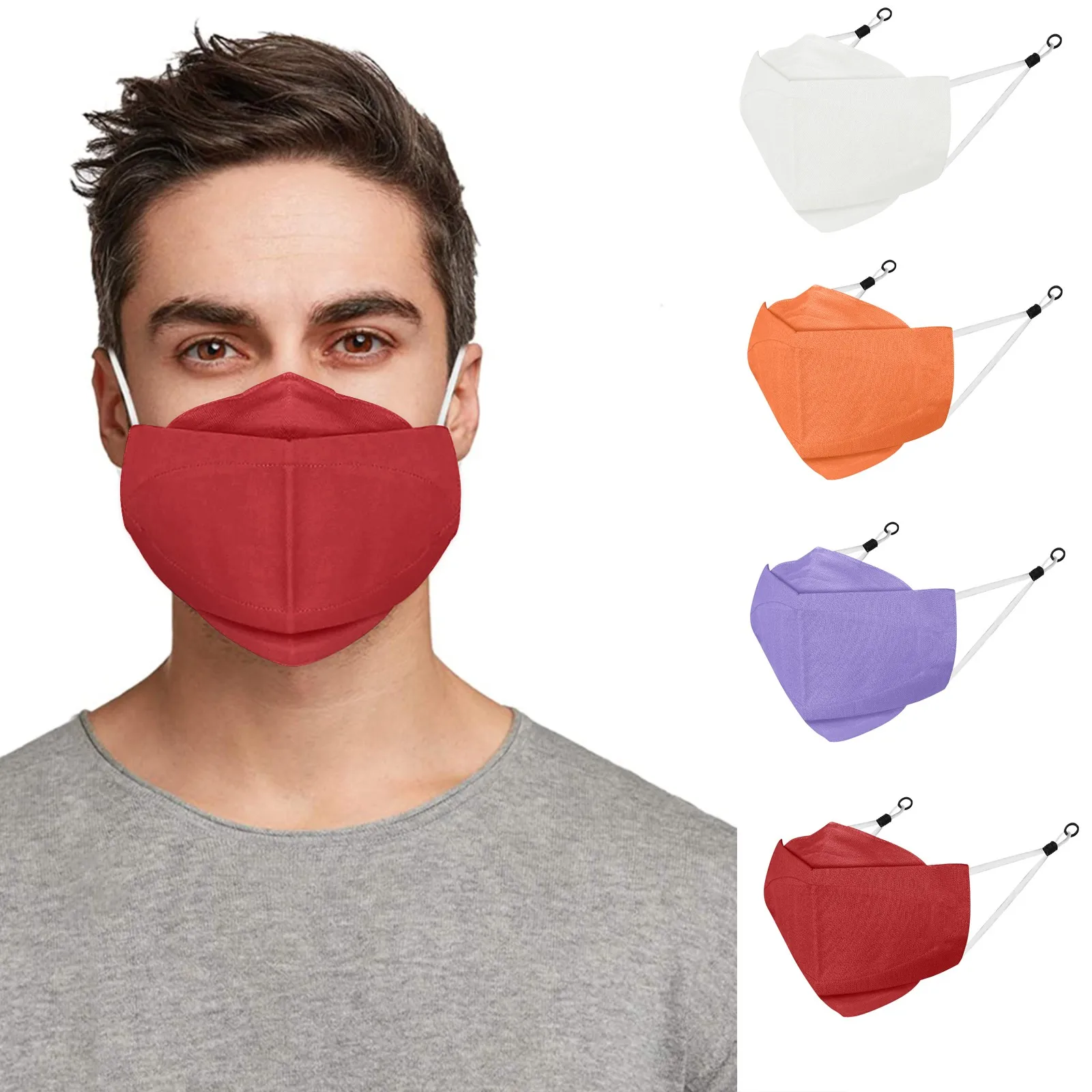 

3pc Adlut Soild Color Masks Adjustment Cotton And Linen Pollution Spatter Mouth Mask Reusable Protective Earloop Bandage Masques
