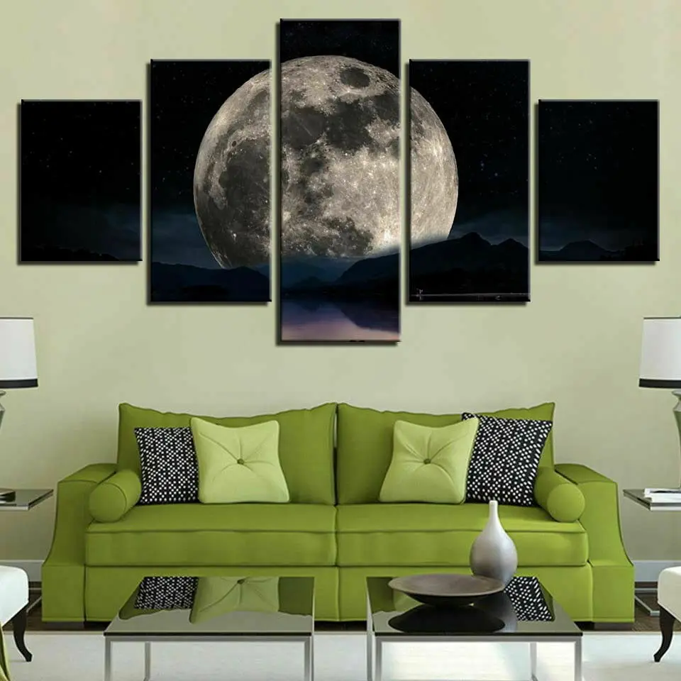 

Super Full Moon Night 5 Pcs Canvas Picture Print Wall Art Canvas Painting Wall Decor for Living Room Poster No Framed