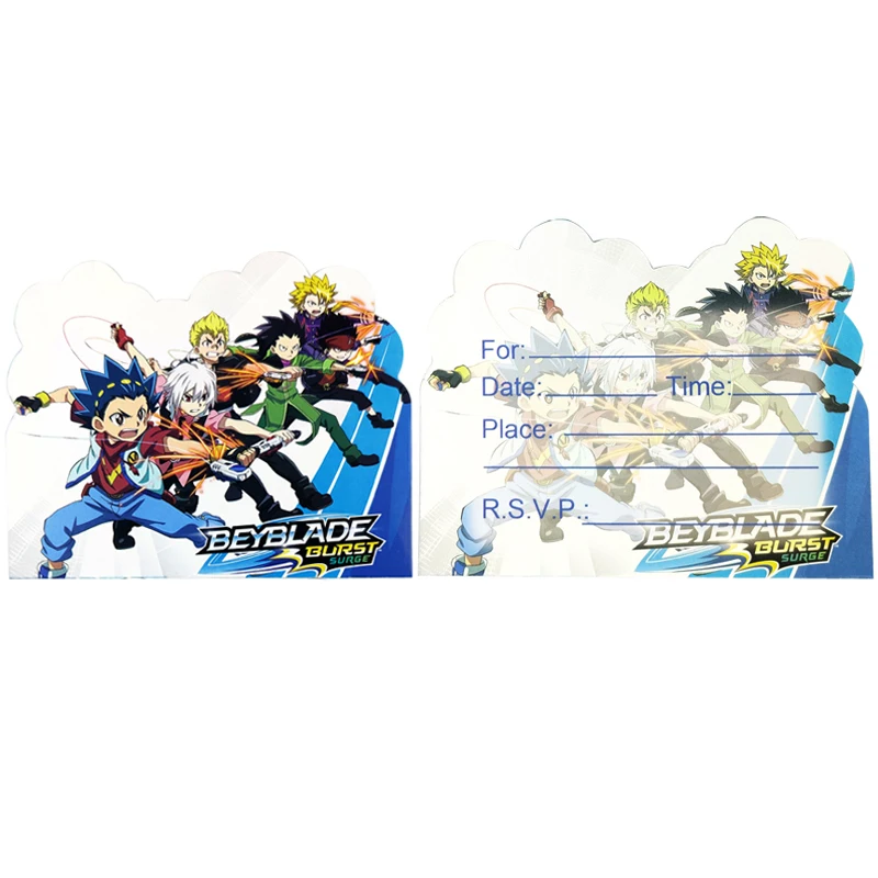 

Happy Birthday Party Boys Kids Favors Beyblade Burst Theme Invitation Cards Baby Shower Decoration Events Supplies 100pcs/lot