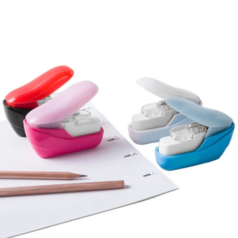 

Color Stapleless Stapler Book Paper Stapling Stapler Mini Portable No Staples School Office Supplies wholesales
