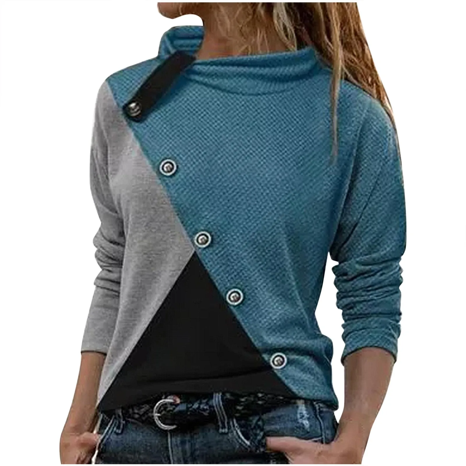 Женская трикотажная водолазка с длинным рукавом на пуговицах - купить по