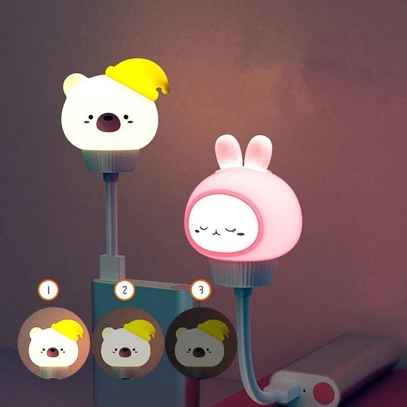 Светодиодный ночсветильник с USB милая мультяшная Ночная лампа медведем