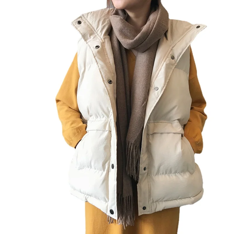 

D42101 Down Cotton Vest Large Size Jacket 2021 Korean Fashion Loose Outer Wear Waistcoat Winter Vest