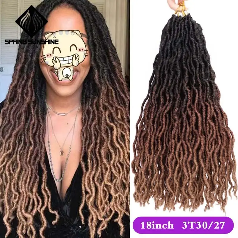 Весна Солнечный свет Синтетический Nu Locs 12 18 дюймов богиня Faux Locs Curly вязание крючком волосы Exntension для черных женщин косы волос плетение
