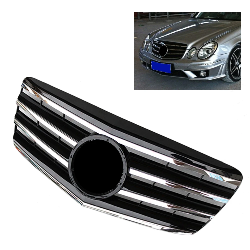 Передняя решетка радиатора для Mercedes Benz E Class W211 E320 E350 E500 2007 2008 2009 хром Черный ABS с