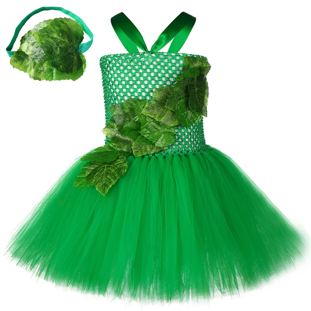 Forest Genie Ivy Halloween Cosplay Costume for Girls Kids Fairy Tutu Dress Outfit for Carnival Children Fancy Dress Party 1-12Y