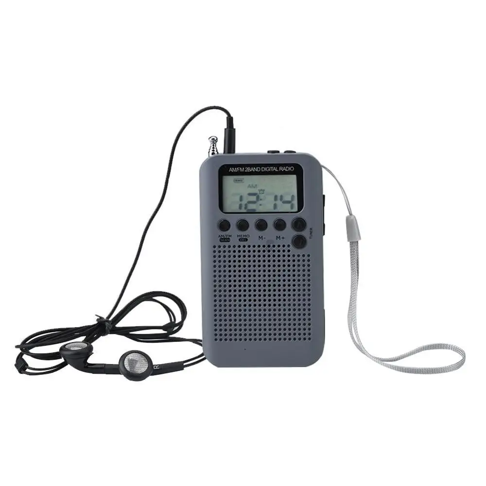 Grey Портативное мини-радио двухдиапазонный AM FM цифровое радио стерео радио ЖК-дисплей цифровой тюнинг карманные радиоприемники с наушниками - Цвет: Grey