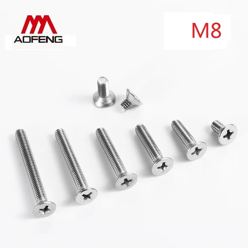 

M8 304 Stainless Steel Cross Recessed Countersunk Head Screws M8*10 20 30 50 60 80 100 120mm GB819 Phillips Flat Head Screws