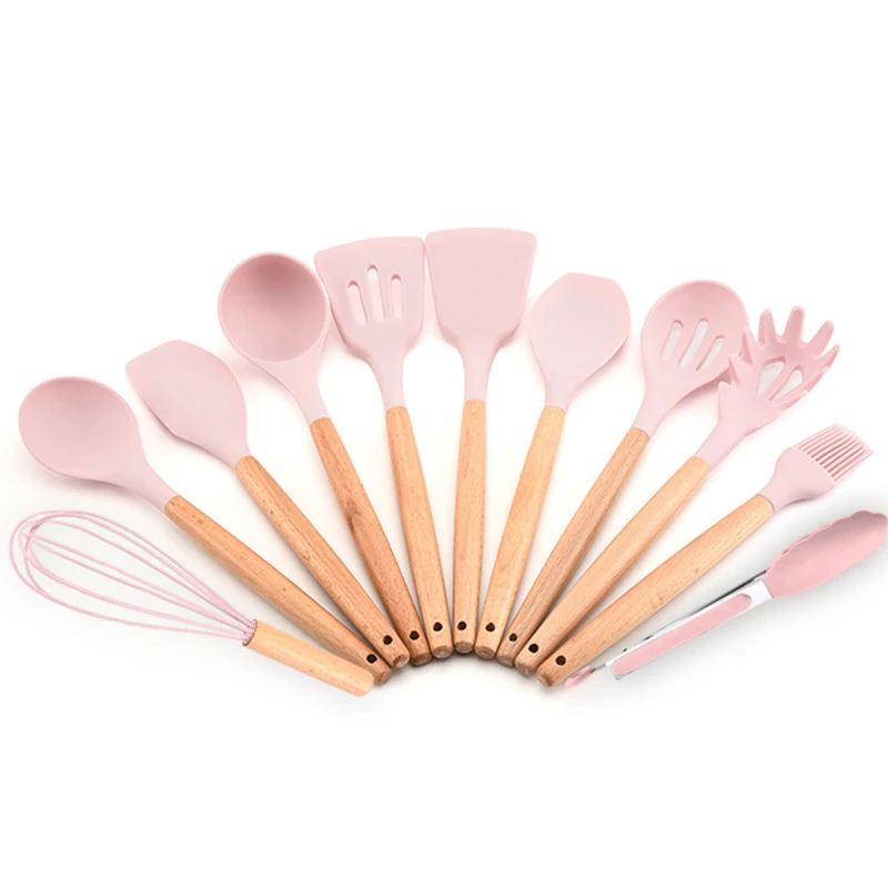 

MHNTLOS Wooden Silicone Kitchen Utensils Non-stick Cookware Cooking Tools Spoon Soup Spoon Turner Spatula Tongs Cookware Baking