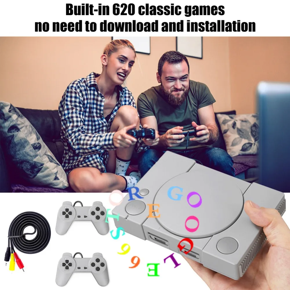 Новая ретро-игровая консоль, встроенные 620 экшен-игры, 8 бит, PS1 игры, семейный ТВ, портативный игровой плеер, двойные геймпады