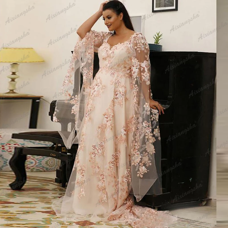 

Aixiangsha Mothers Dresses Scoop Neck Cap Slit Full Sleeves Lace Appliques Illusion Saudi Arabian Celebrity Occasion Gowns