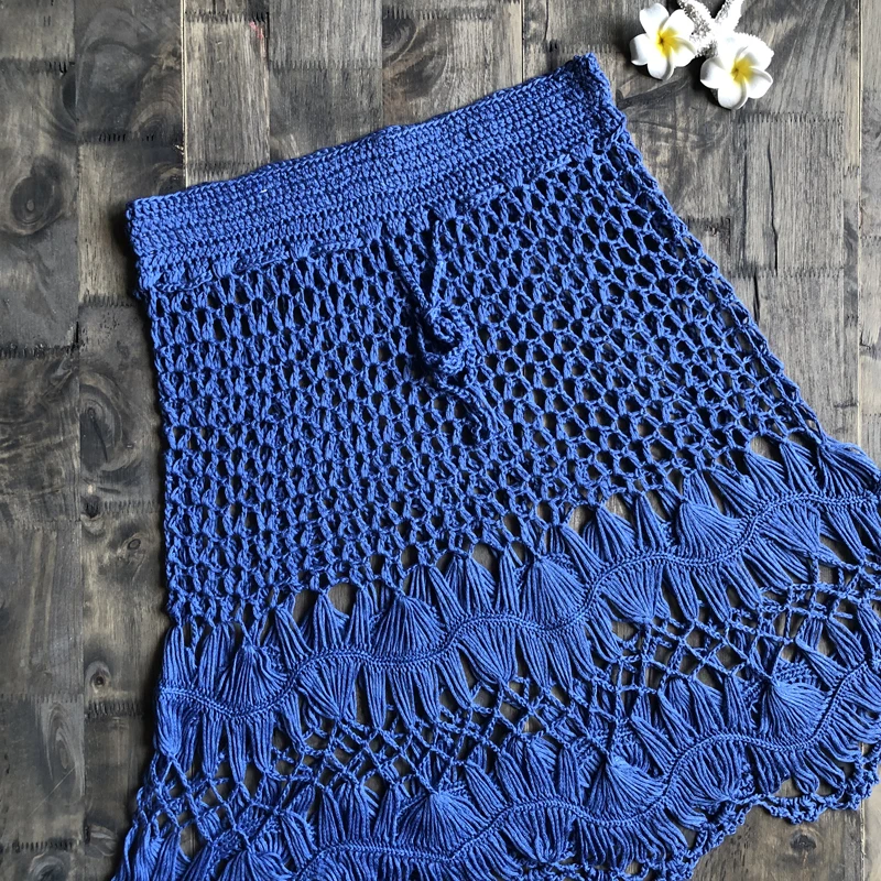 Вязанные крючком бикини Boho Хлопковые вязаные мини юбки женские летние пляжный с завышенной талией выдалбливают мини юбки крутые горячая распродажа