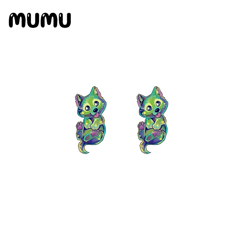 2021 New Howling Wolf Stud Earring Cute Animal Resin Jewelry Epoxy Acrylic Earrings Handmade Gifts Men | Украшения и аксессуары